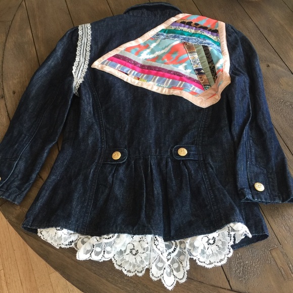 Upcycled lace patchwork boho jean jacket - Picture 2 of 15